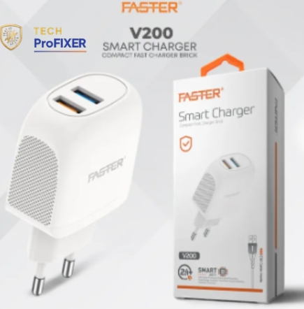 Faster Charger V200 – 2.4A Fast Charging Adapter, Compact Design, Over Temperature &amp;amp; Over Current Pr