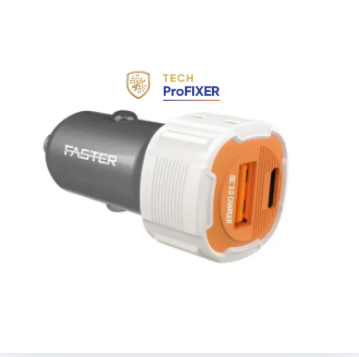 Faster Nano X2 Dual Port Fast Car Charger 20W + High Speed Cable