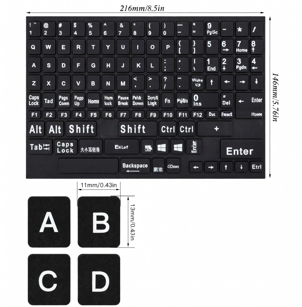 Universal English Keyboard Stickers for PC Computer Laptop Desktop Notebook Keyboards, Replacement K