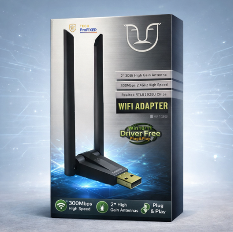 nanop W136 High-Gain Dual Antenna USB WiFi Adapter (300Mbps, 2.4GHz, Soft AP Support)
