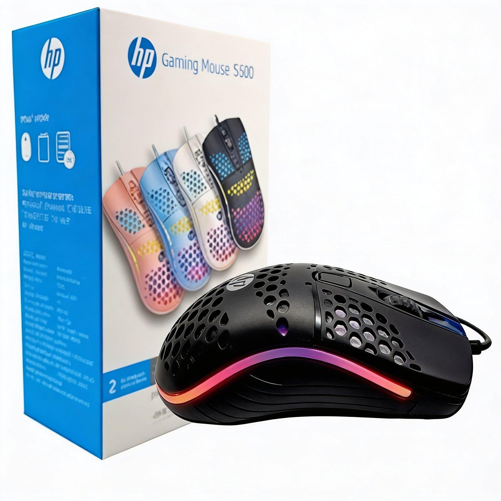 H/P Lightweight Gaming Mouse HP S600, Wired USB PC Gaming Mice, RGB Chroma LED Light, 1600 DPI Adjus