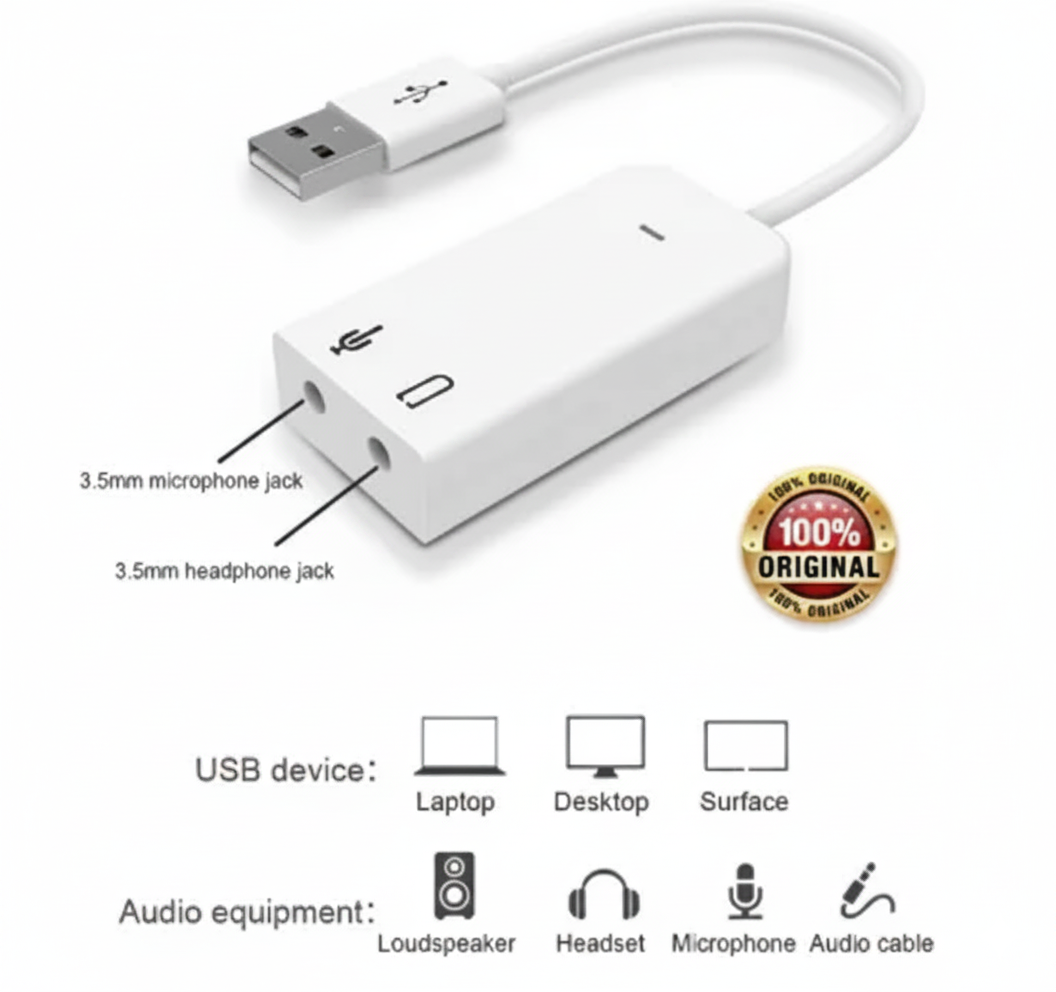 External USB 2.0 Stereo Jack Audio Sound Card - USB sound card 7.1 - Usb sound card for laptop - Usb